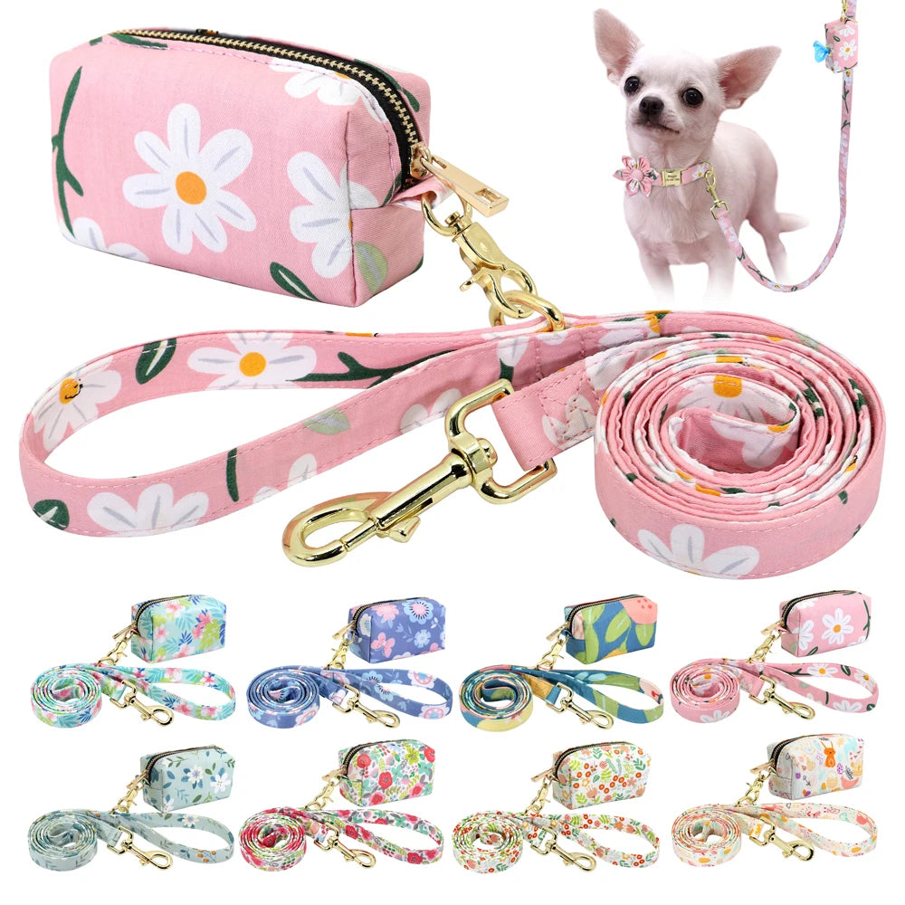 Floral Print Leash with Attachable Bag