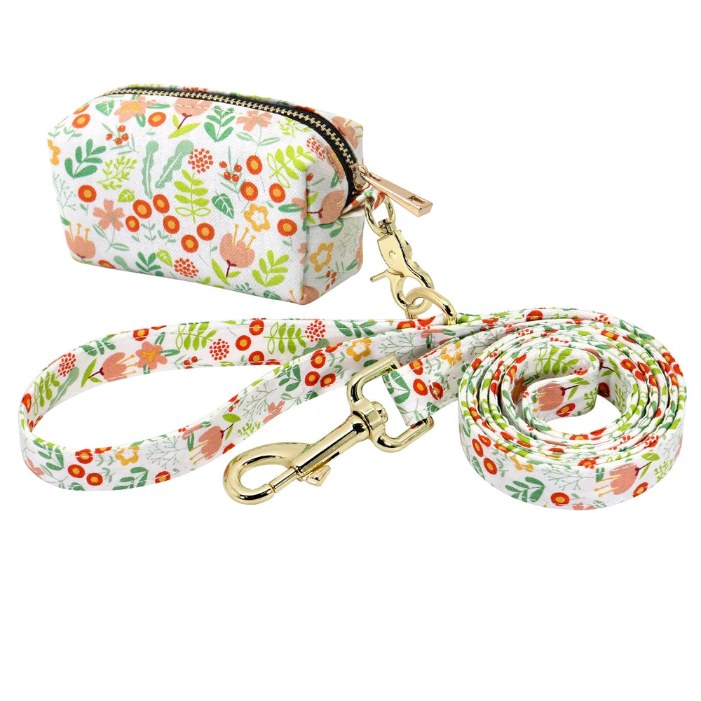 Floral Print Leash with Attachable Bag