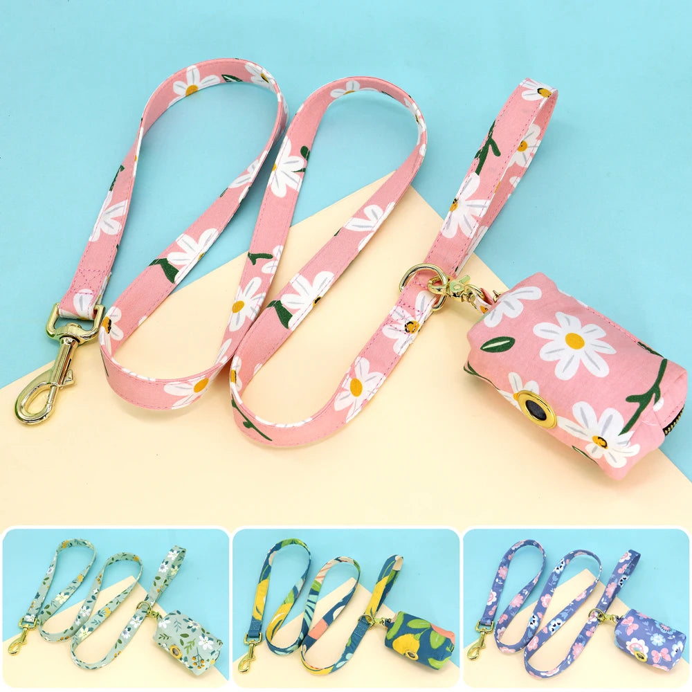 Floral Print Leash with Attachable Bag