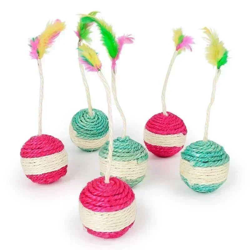 1Pc Sisal Scratching Ball Interactive Toy with Feather