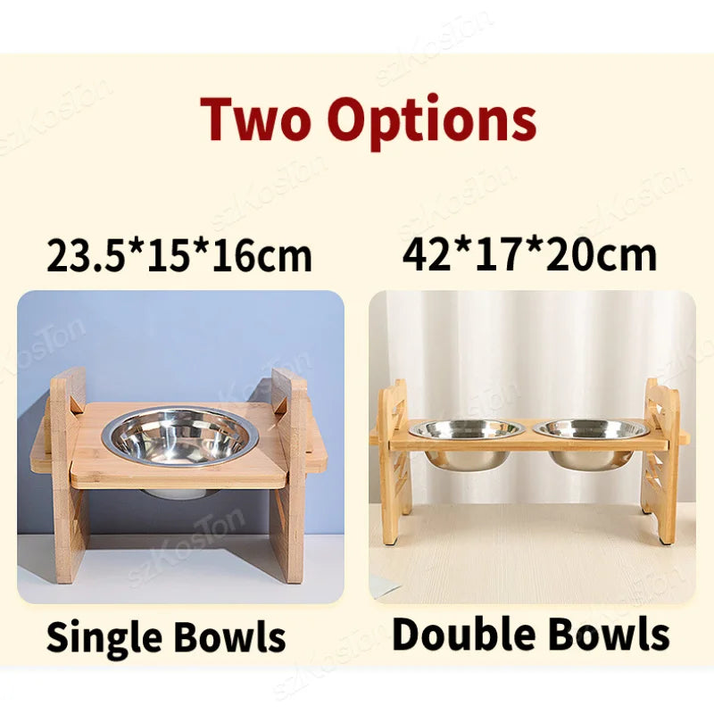 Elevated Stainless Steel Dog Bowls with Bamboo Stand