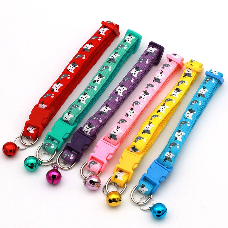 Colorful Cats Pattern Adjustable Collar with Bell