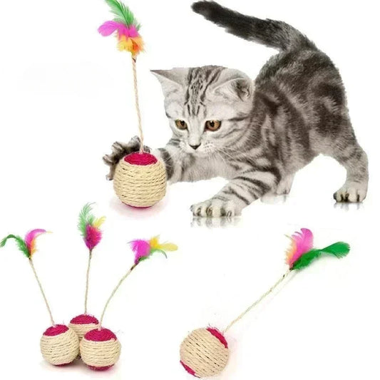 1Pc Sisal Scratching Ball Interactive Toy with Feather