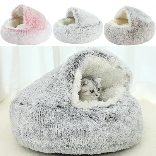 Round Winter Plush Cat Bed