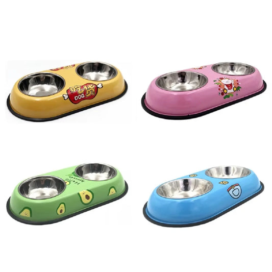 Double Stainless Steel Bowls with Graphic Designs