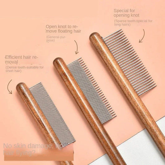 Stainless Steel Pet Hair Removing Comb with Wooden Handle