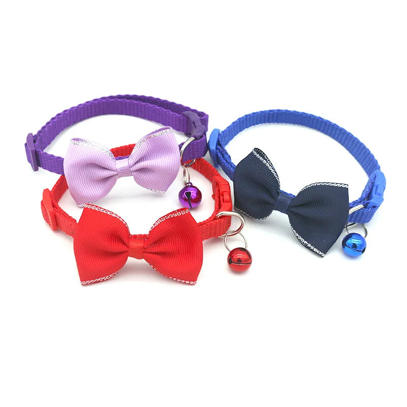 Cute Adjustable Neon Bowtie Collars with Bells for Cats and Kittens