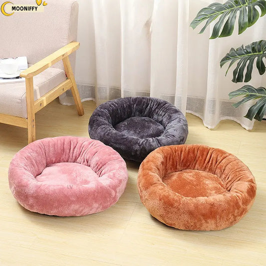 Round Washable Plush Pet Bed in Various Colors