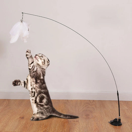 Interactive Cat Toy Handfree Stick with Feather