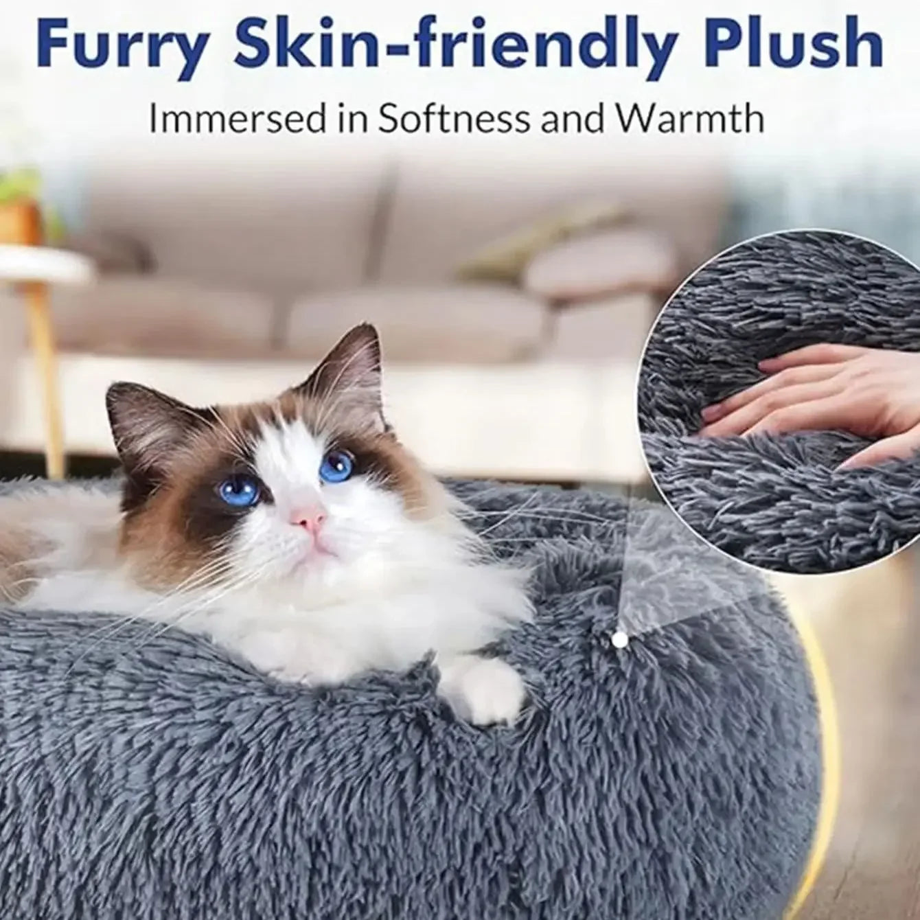 Round Pom-Pom Pet Bed for Dogs and Cats