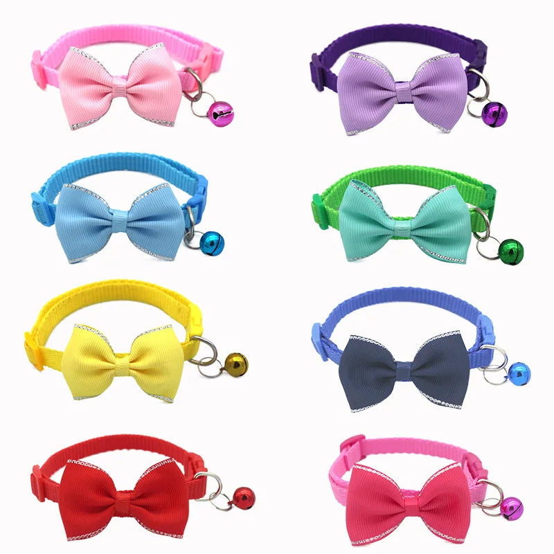 Cute Adjustable Neon Bowtie Collars with Bells for Cats and Kittens