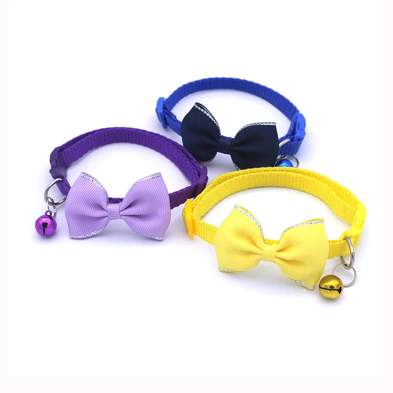 Cute Adjustable Neon Bowtie Collars with Bells for Cats and Kittens