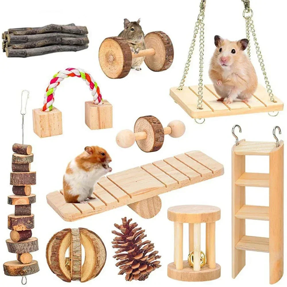 Natural Wooden Pine Toys - Safe for Chewing