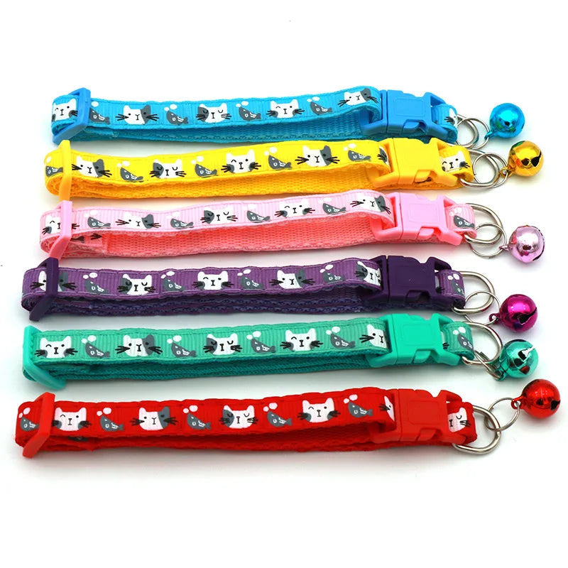 Colorful Cats Pattern Adjustable Collar with Bell