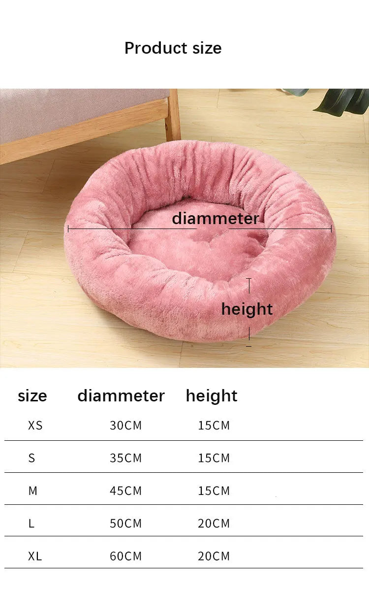 Round Washable Plush Pet Bed in Various Colors