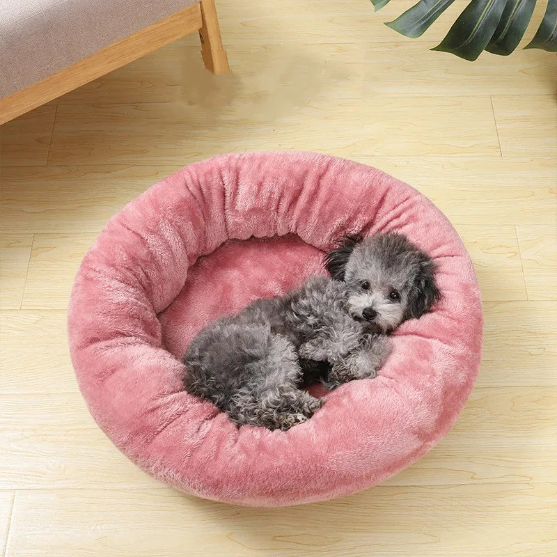 Round Washable Plush Pet Bed in Various Colors