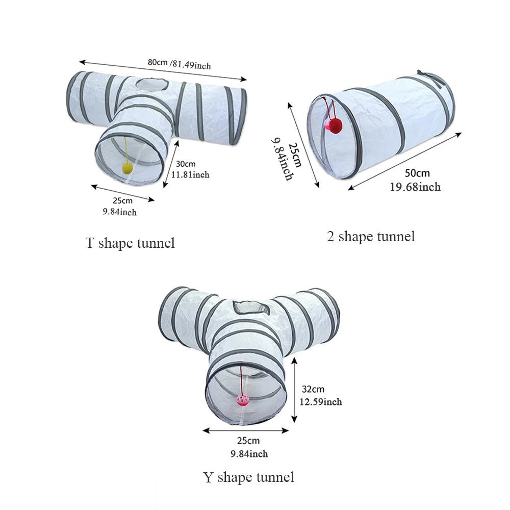 White Foldable Cat Tunnel for Interactive Play