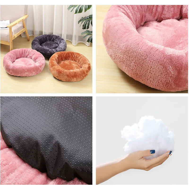 Round Washable Plush Pet Bed in Various Colors