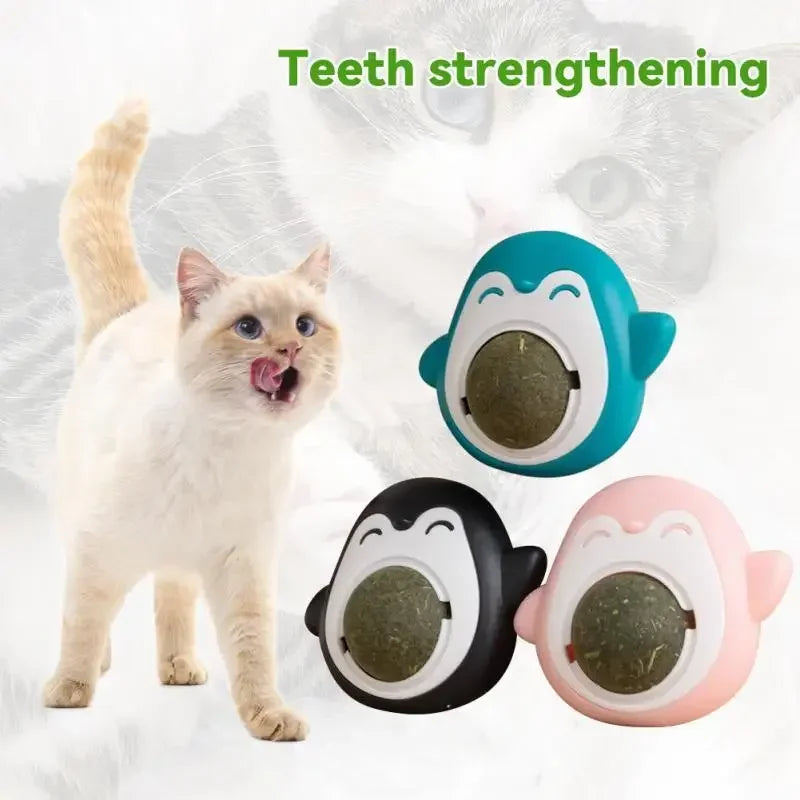 Penguin Shaped Wall Mountable Catnip Licking Toys for Dental Hygiene and Cat Stimulation