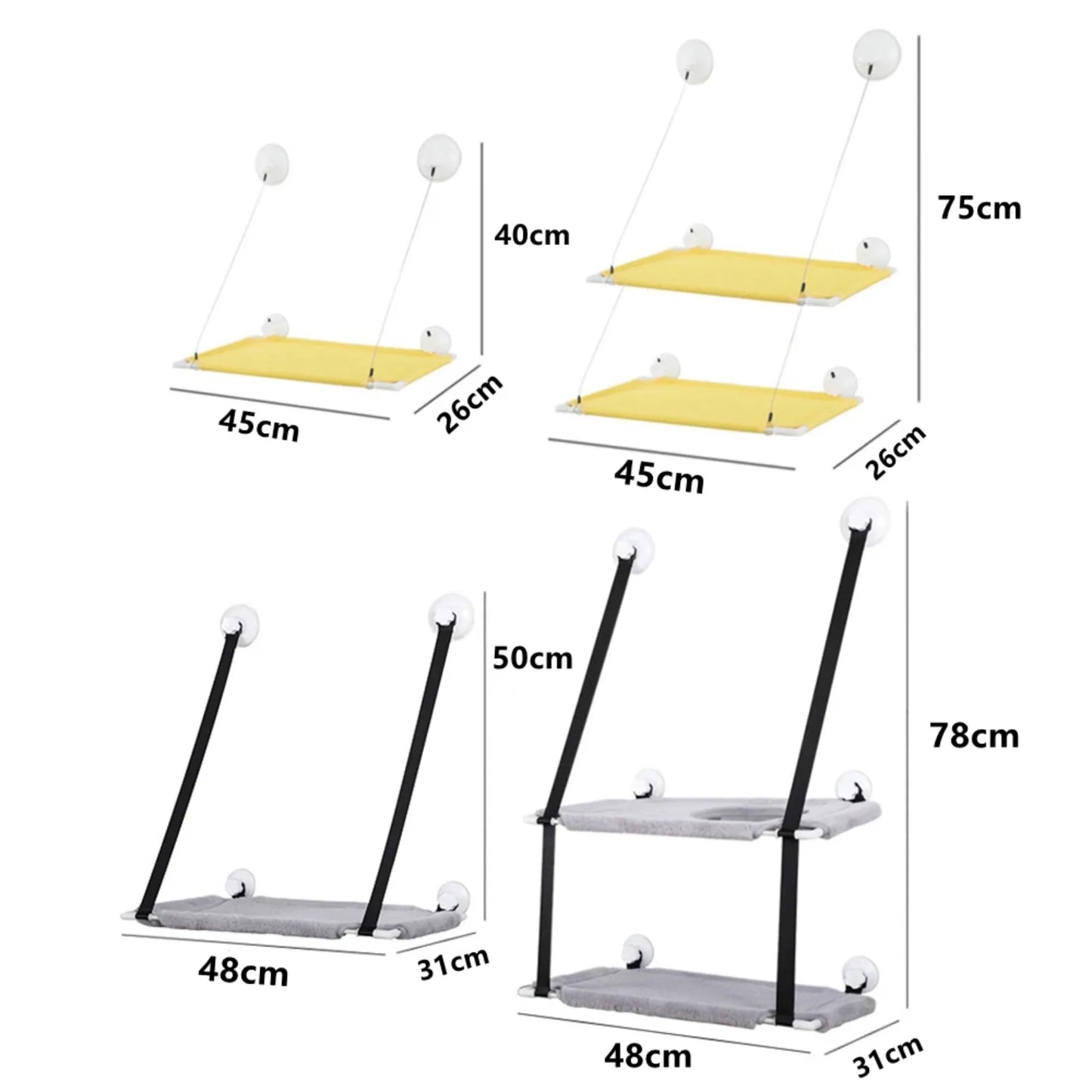 Double Stack Cat Window Perch with Strong Suction Cup