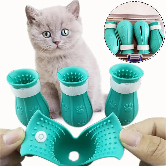 4pcs Adjustable Silicone Anti-scratch Cats Shoes for Grooming