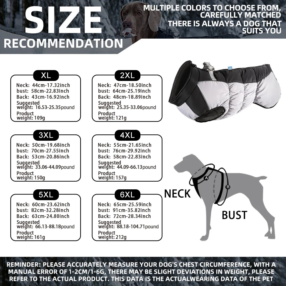 Large Waterproof Dog Jacket for Medium and Large Breed Dogs