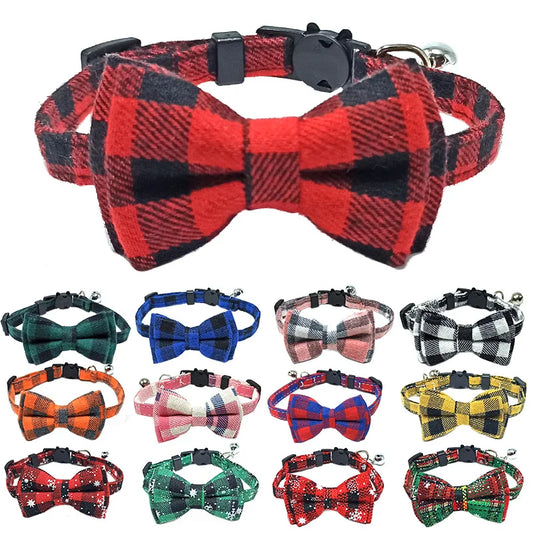 Plaid Breakaway Cat Collar with Bow Tie and Bell